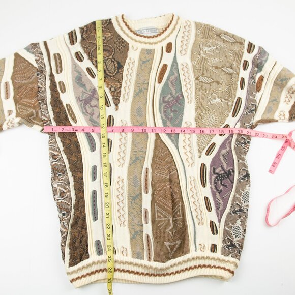 Carlo Alberto Vintage Sweater Coogi Biggie Style Textured Cream Tan Size Large - Picture 5 of 6